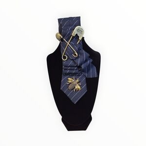 Elegant Navy Striped Tie with Gold Accents